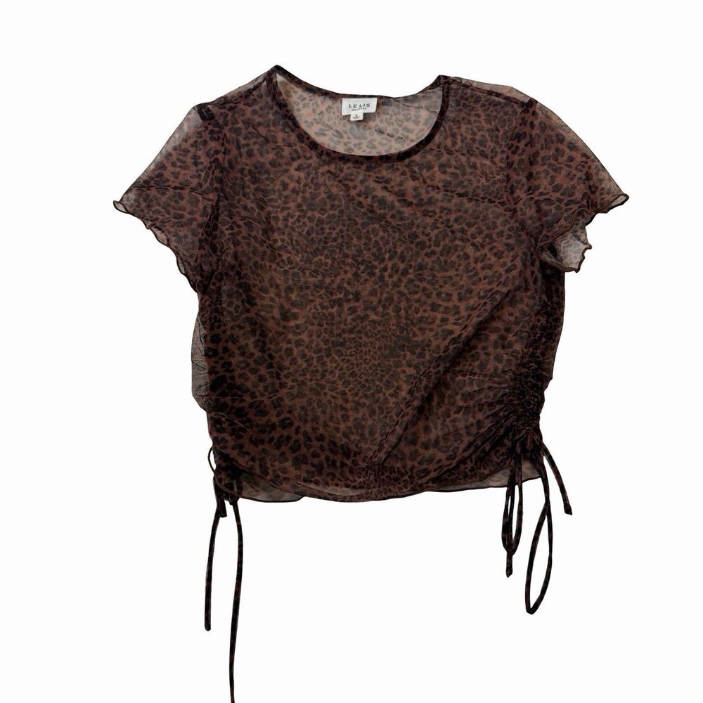 Y2K Festival Fairy Goth Sheer Top Women's Size Small Leopard Print LE LIS